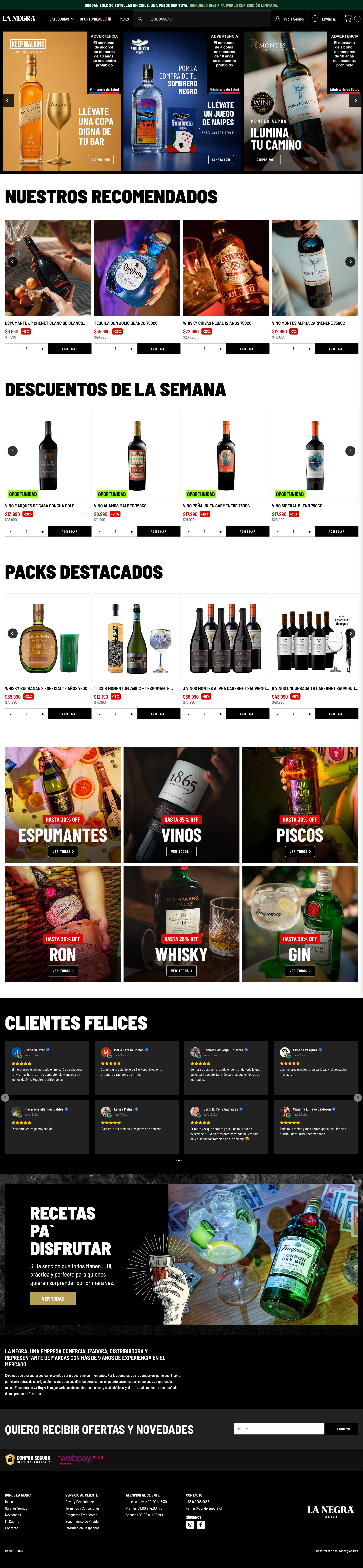 Página de inicio de dondelanegra.cl completa